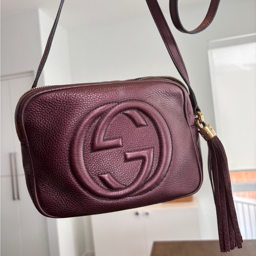 Gucci Soho Disco Metallic Burgundy Leather Crossbody Bag
